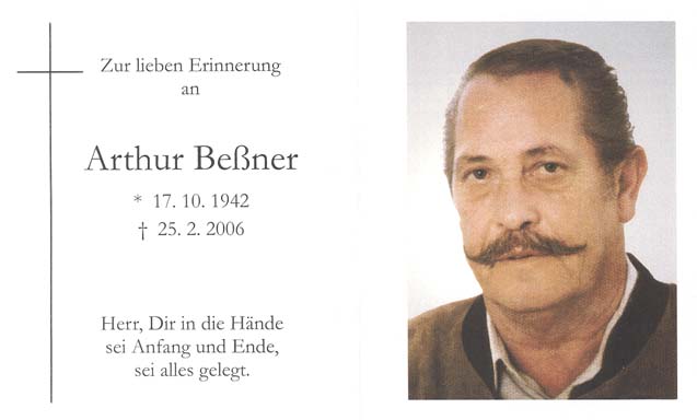 Unser verstorbenes Gr&uuml;ndungsmitglied Be&szlig;ner Arthur