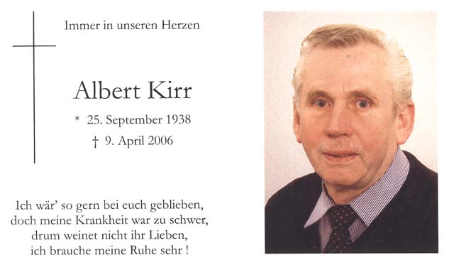 Unser verstorbenes Gr&uuml;ndungsmitglied Kirr Albert