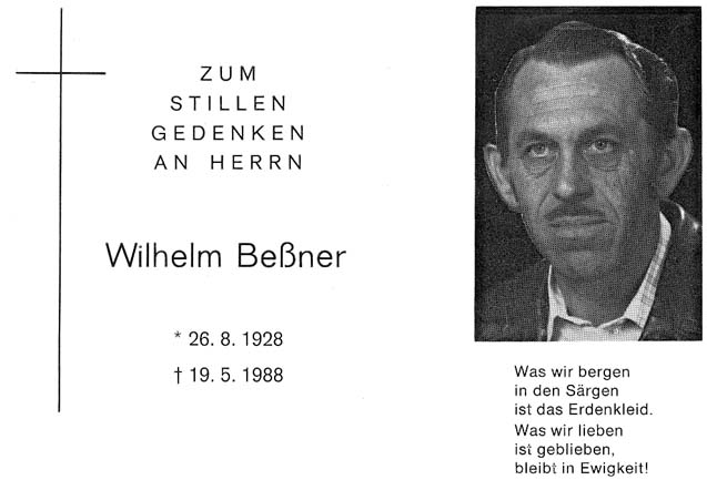 Unser verstorbenes Gr&uuml;ndungsmitglied Wilhelm Be&szlig;ner